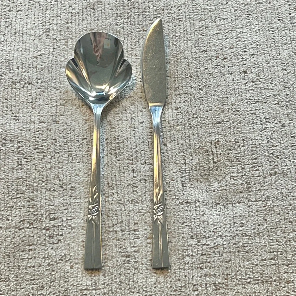 Epic Custom Stainless Taiwan Rose Floral Sugar Spoon and Butter Knife Set